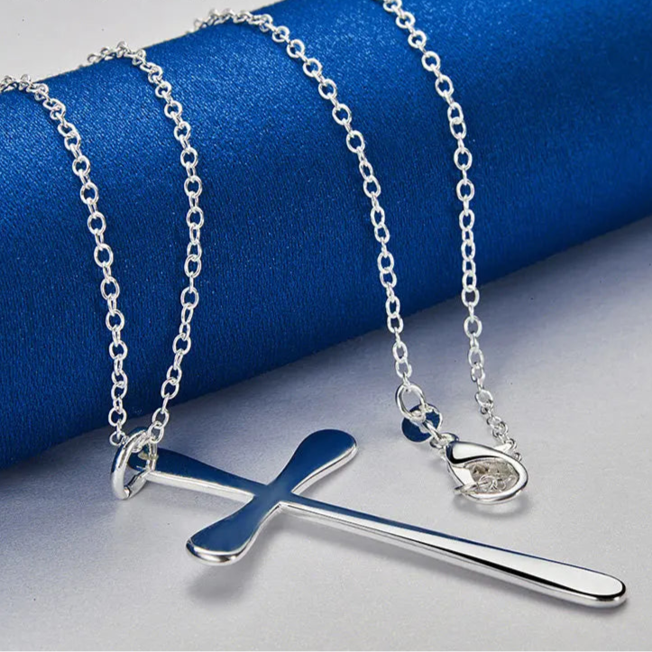 Simple Sterling Silver - Fine Cross Pendant - Snake Style / O-Shape Chain Necklaces