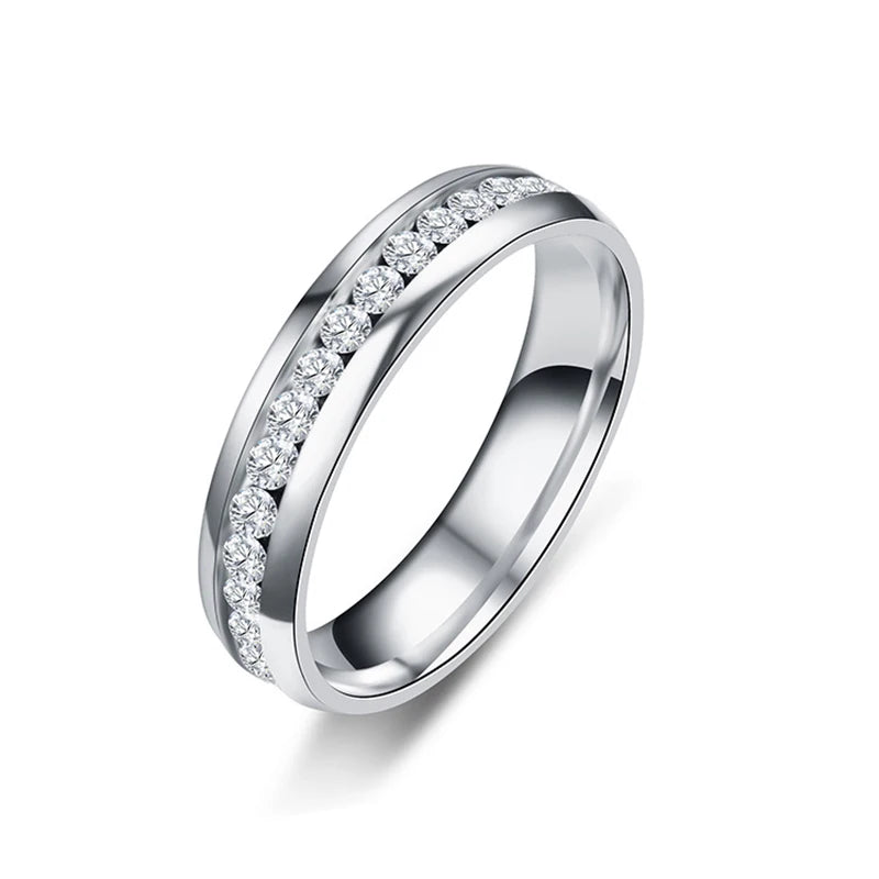 Classy Stainless Steel Diamond Ring - Gold / Rose Gold / Black / Silver - 6mm