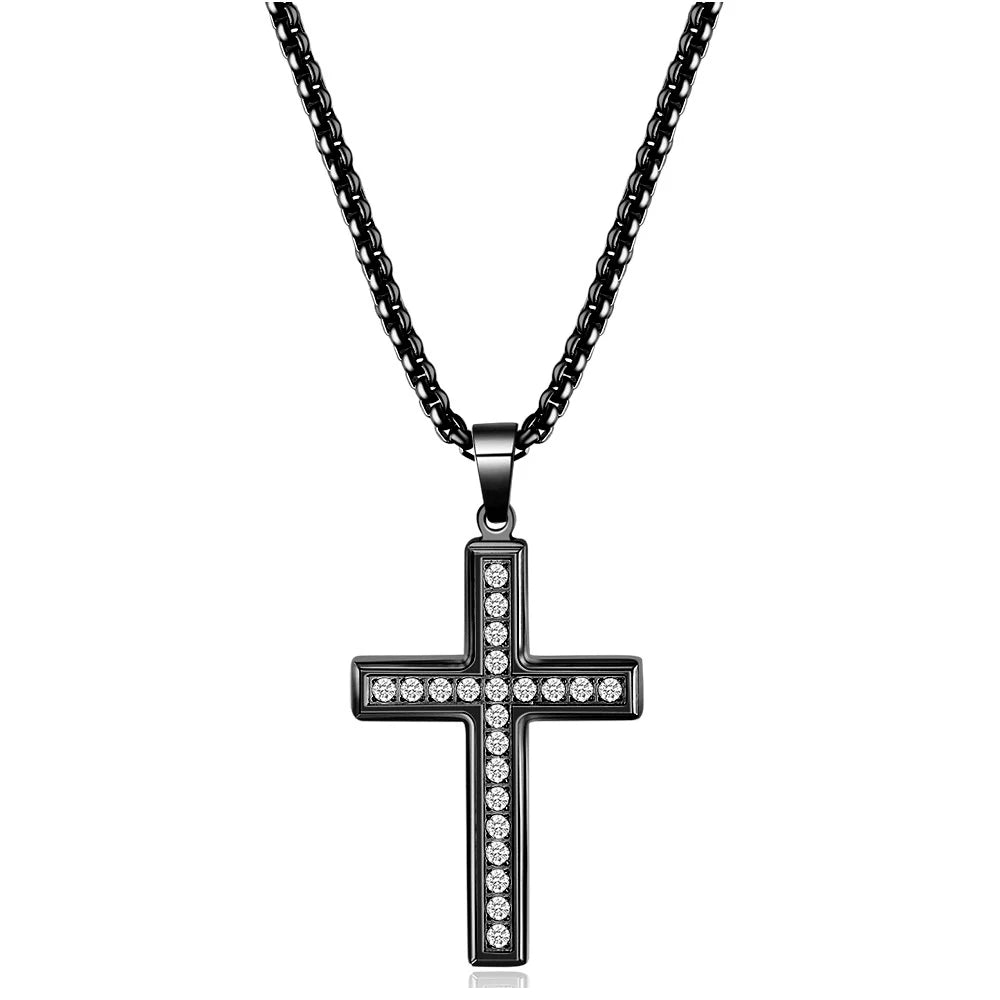 Trendy Necklace w/Diamond Zircon Cross Pendant