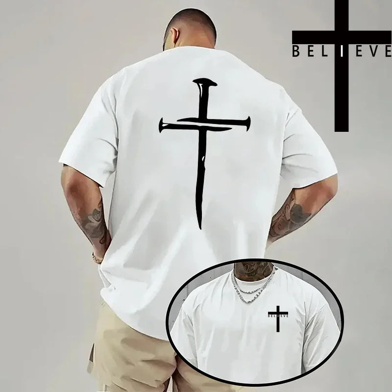 Trendy Religious T-shirt -"Cross Nails" (2 colors available)