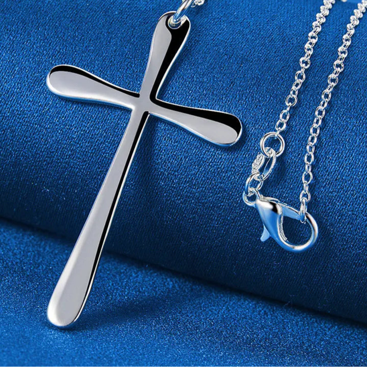 Simple Sterling Silver - Fine Cross Pendant - Snake Style / O-Shape Chain Necklaces
