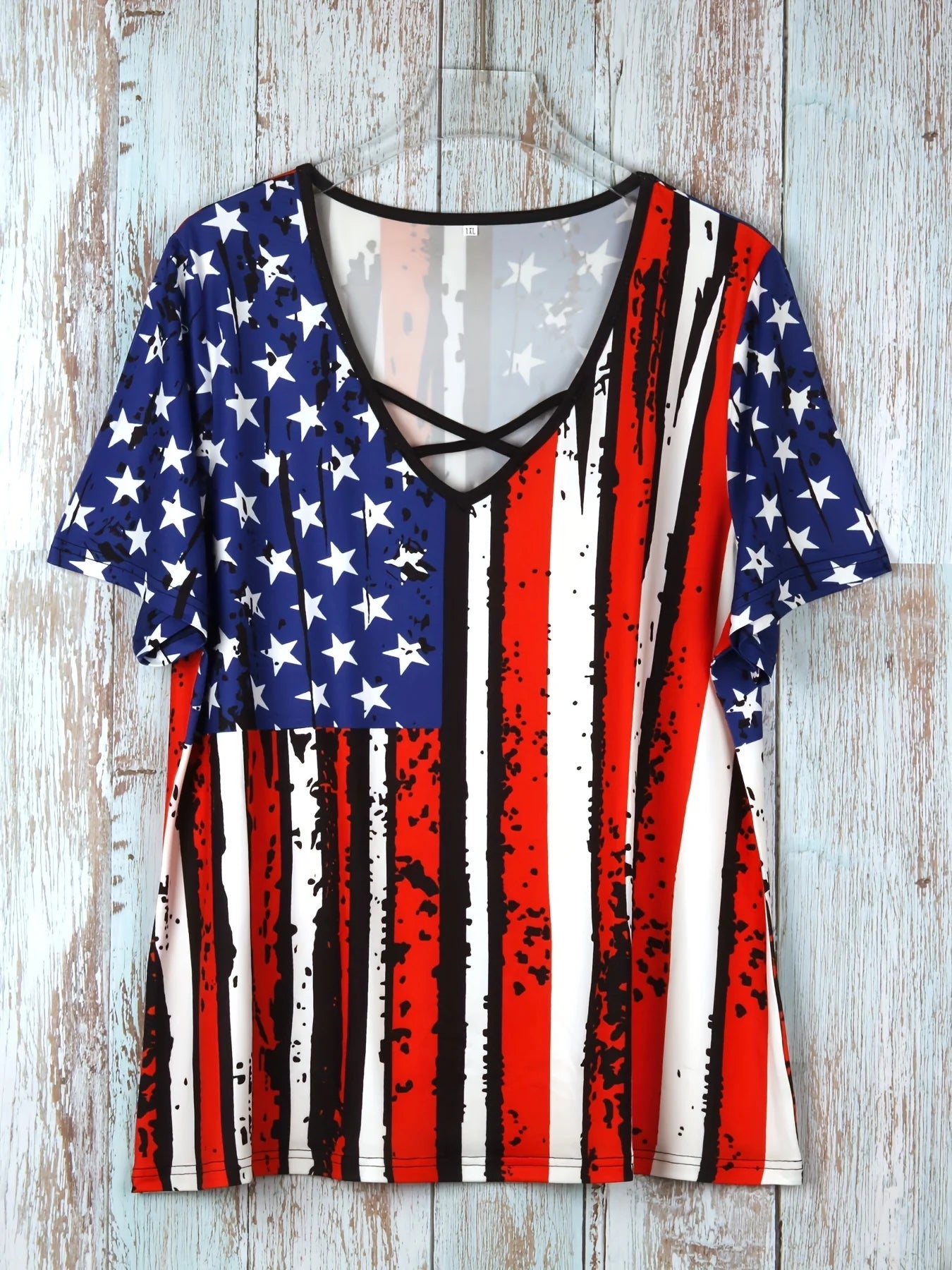 Plus Size Flag Print Criss Cross Top