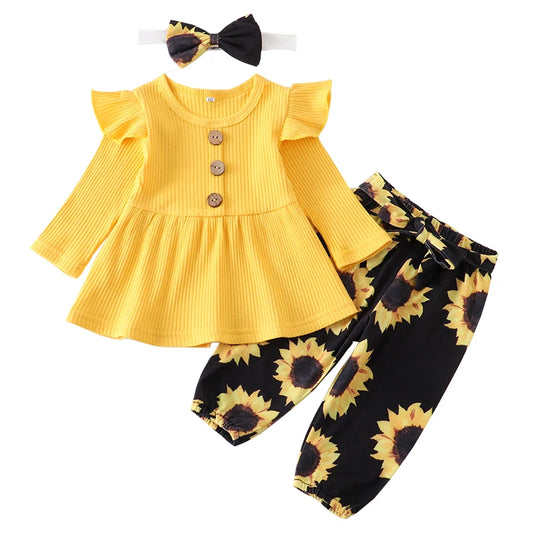 Infant/Toddler Girls 3pc-Set Long Sleeve Top - Floral Pants - Headband (3-24mo)