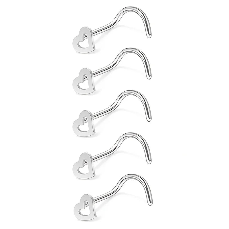 Trendy Nose Ring Hollow Heart 5pc-Set Stainless Steel (5 colors available)
