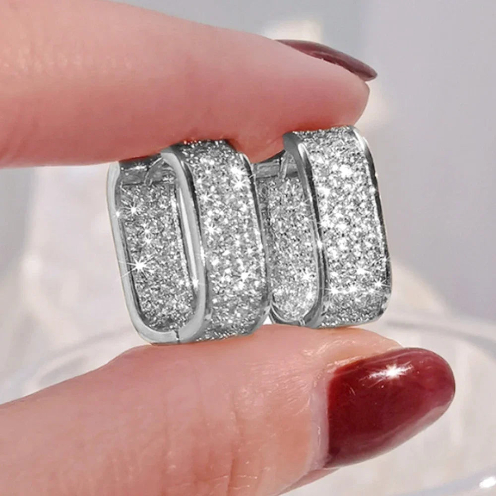 Elegant Luxury Silver Diamond Earrings - Pierced