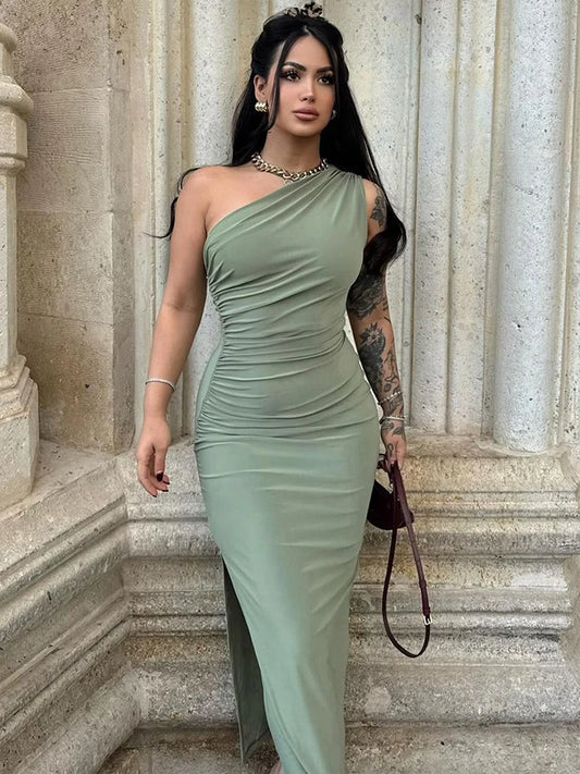 Elegant Off-Shoulder / Side-Split Fashion Dress (4 colors available)