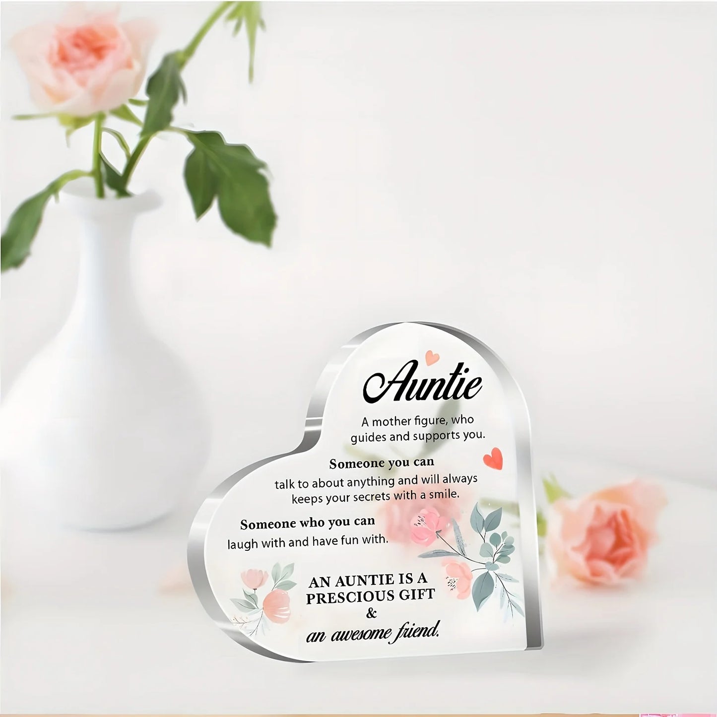 Keepsake Heart-Shaped Acrylic Decor Plaque - "Auntie"