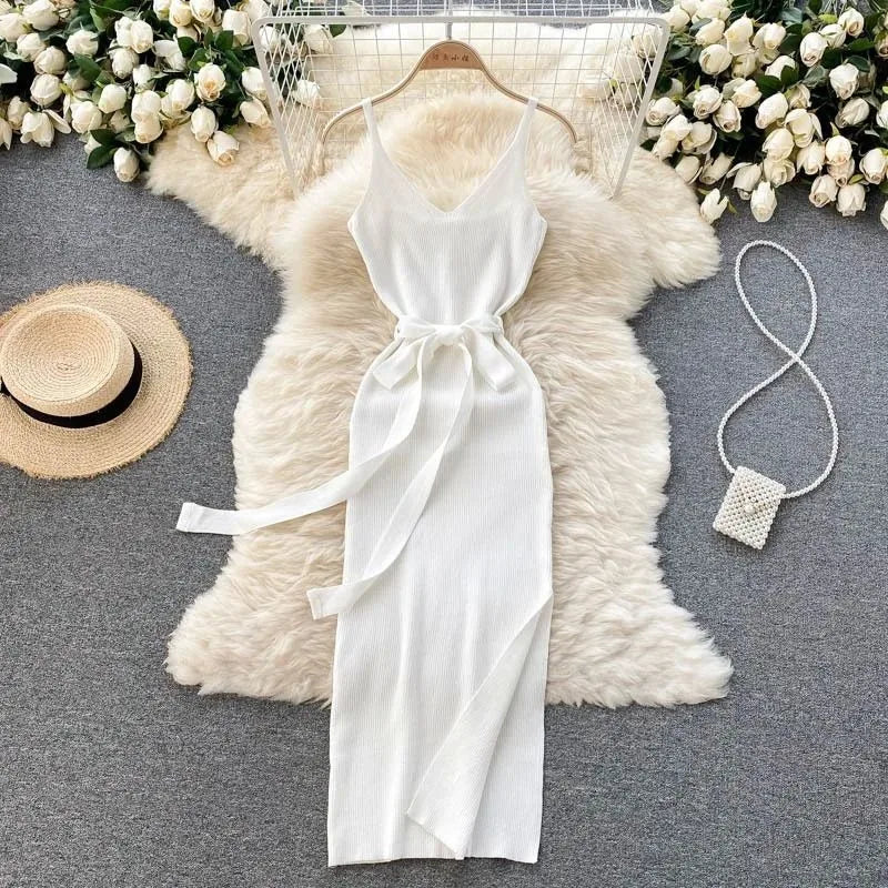 Fashion Dress - Trendy Leg/Hip Split w/Belt (4 colors available)