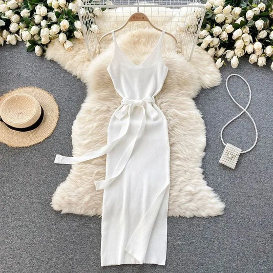 Fashion Dress - Trendy Leg/Hip Split w/Belt (4 colors available)