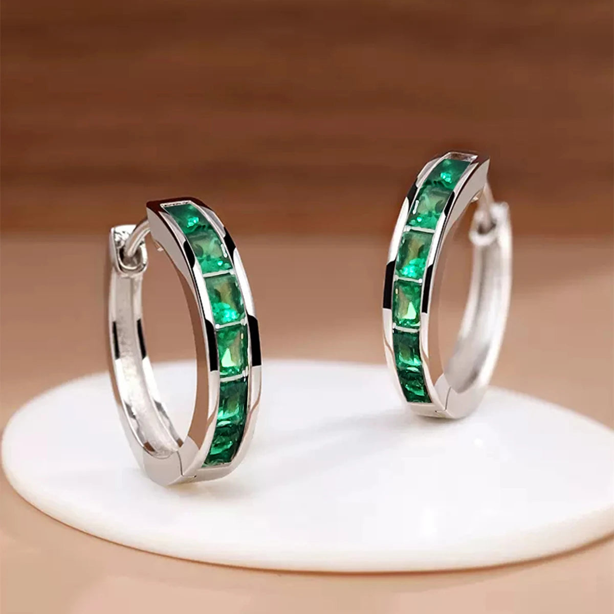 Elegant Classic Princess Cut Hoop Earrings - Diamonds & Colored Stones