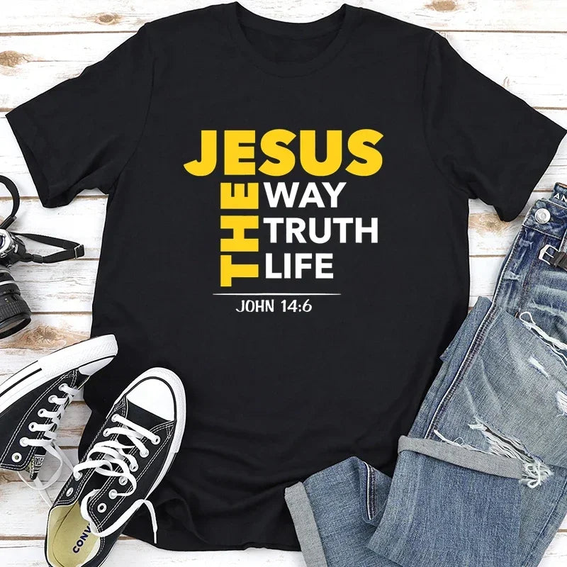 Inspirational Womens Religious Tee - "Jesus Way Truth Life" (2 colors available)