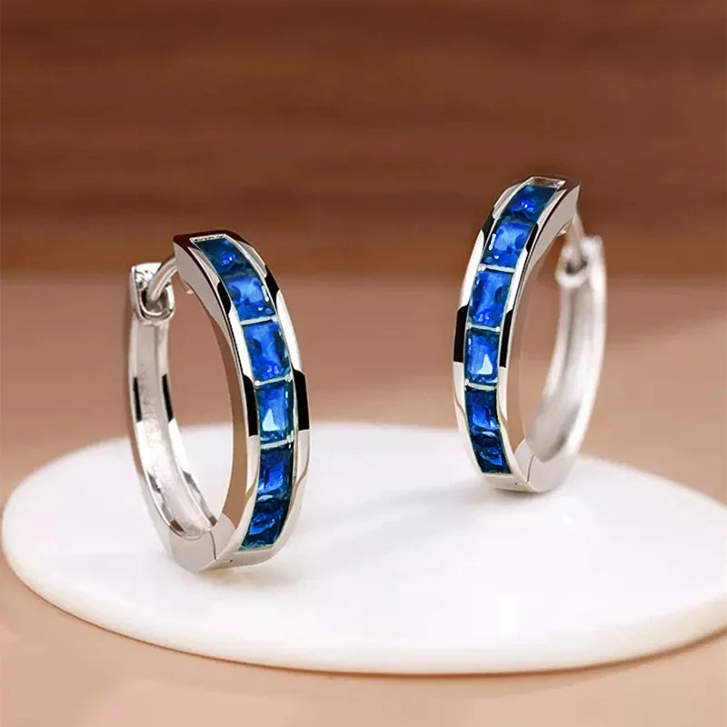 Elegant Classic Princess Cut Hoop Earrings - Diamonds & Colored Stones