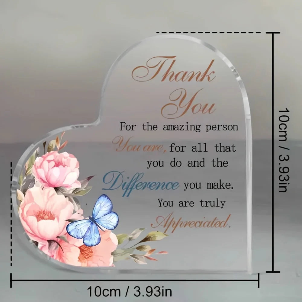 Keepsake Heart-Shaped Acrylic Decor - "Thank You...Appreciated"