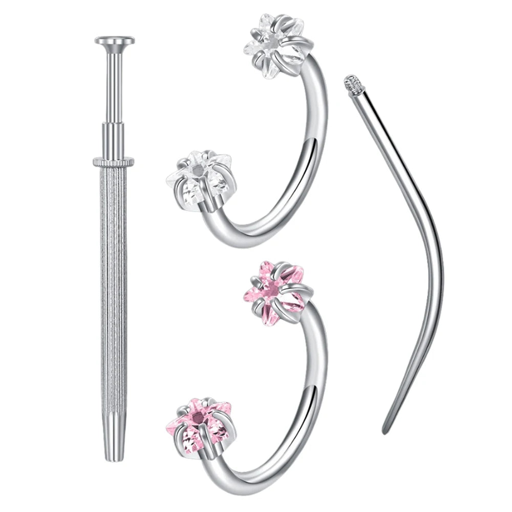 Fashion 18G Horseshoe Style Body Piercing Studs 4pc-Set - Stainless Steel CZ