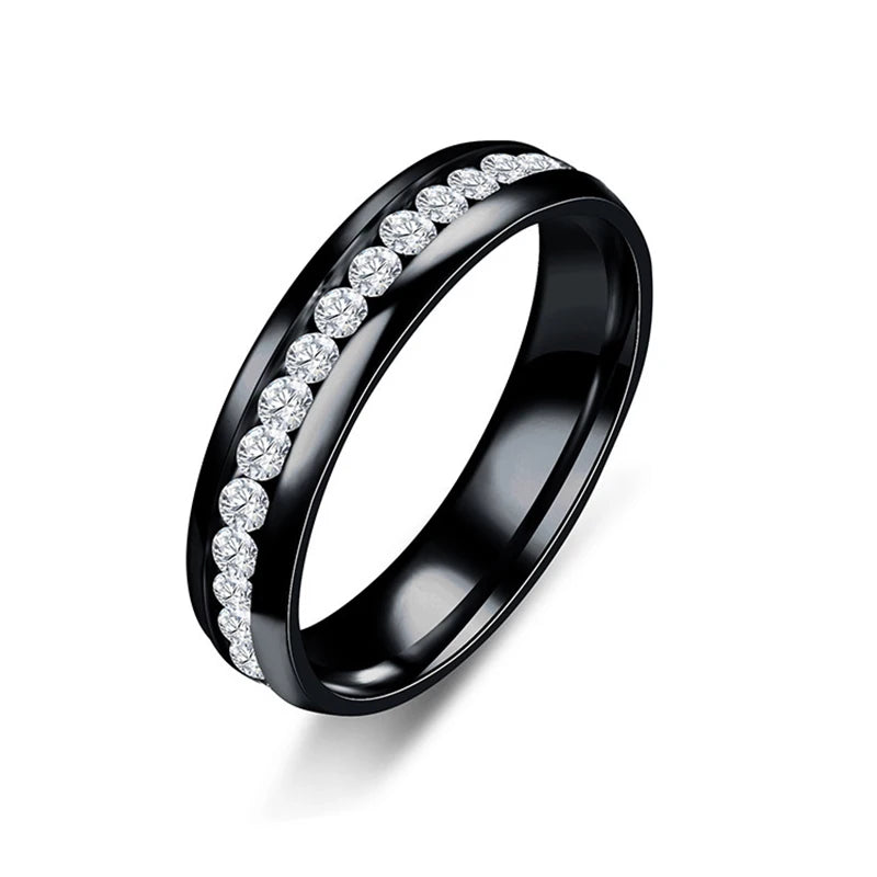 Classy Stainless Steel Diamond Ring - Gold / Rose Gold / Black / Silver - 6mm