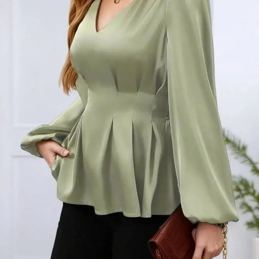Plus Size Pleated Design Long-Sleeve Elegant Style