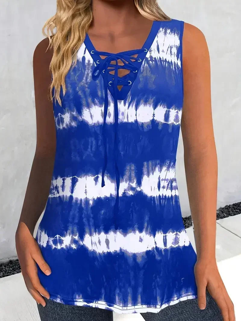 Plus Size 1XL-5XL Women Fashion Round Neck Tie Dye Print Sleeveless Tank Tops Ladies Casual Summer Tops Tank