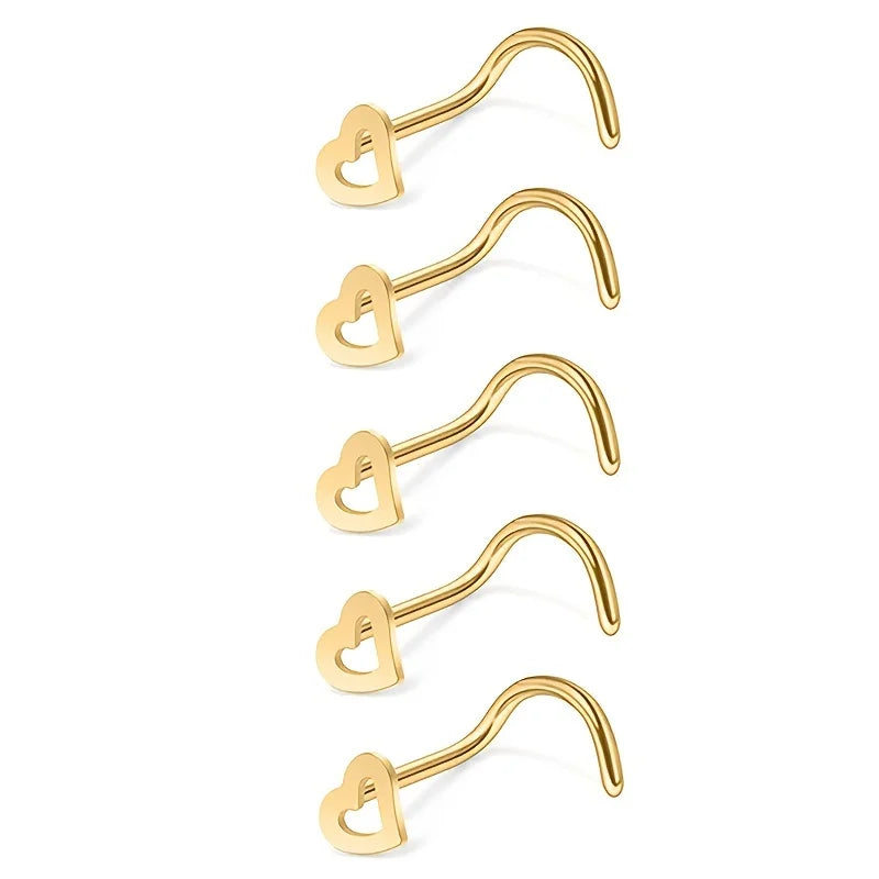 Trendy Nose Ring Hollow Heart 5pc-Set Stainless Steel (5 colors available)