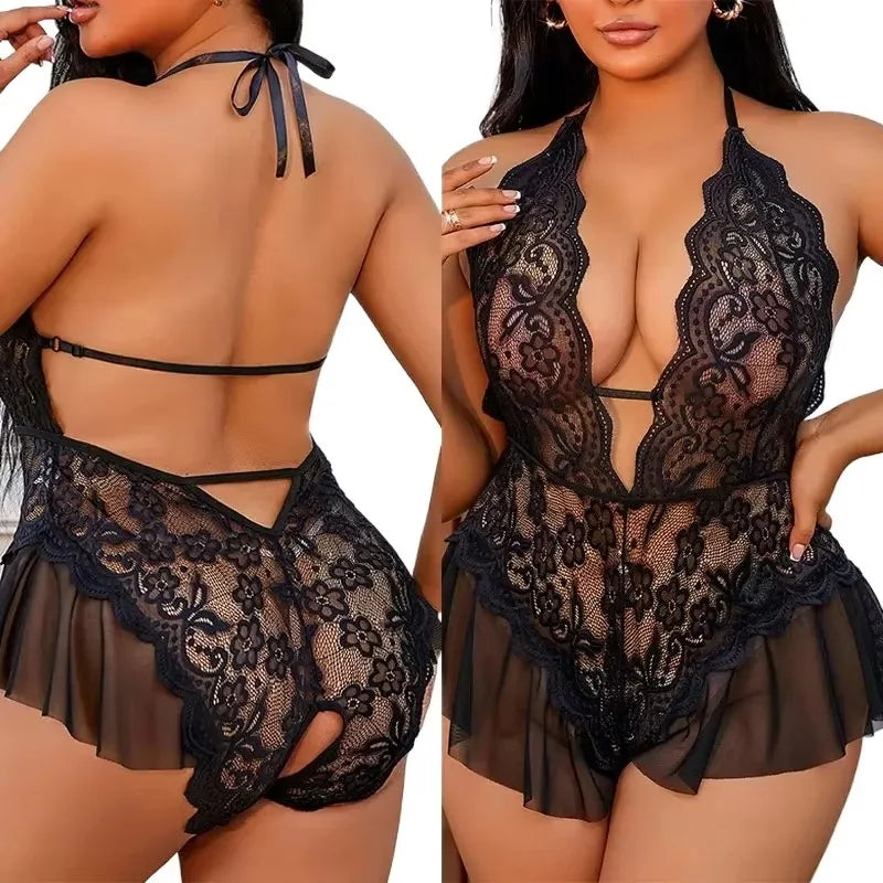 Erotic Lace Lingerie Bodysuit Crotchless / Backless (3 colors available) XL - 3XL