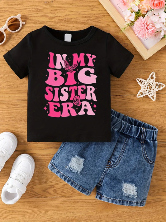 Girls Fashion "In My Big Sister Era" T-Shirt (Shorts not included)