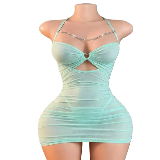 Sexy Lingerie Halter Sleepwear / Fitted Mini Gown Hollow Front (4 colors available) S - XL