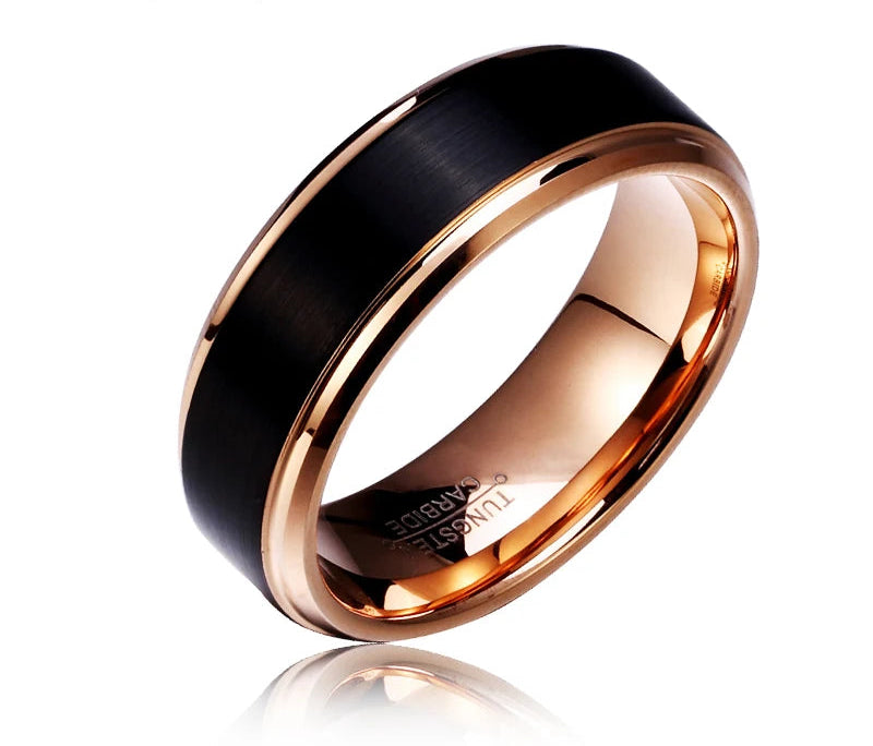 Tungsten Classic Rose Gold and Black Satin Brushed Center