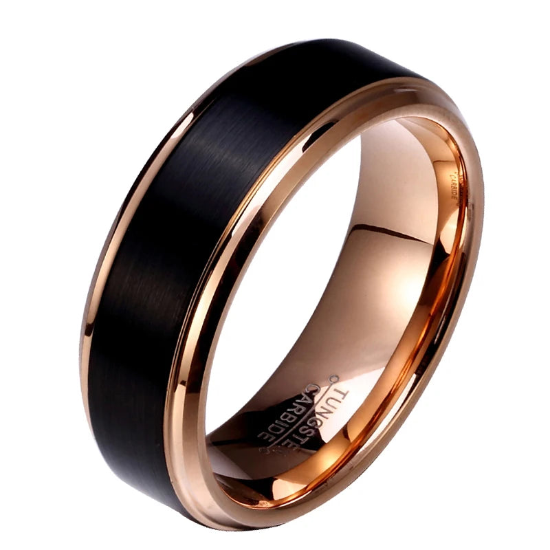 Tungsten Classic Rose Gold and Black Satin Brushed Center